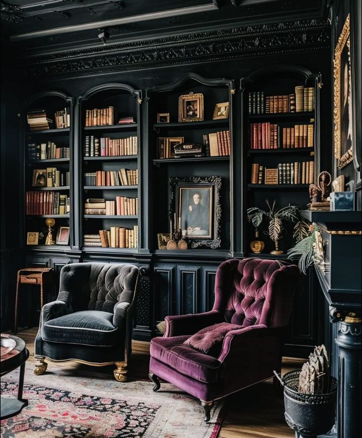 Old World Study, Living Room Dark Academia, Academia Living Room, Intellectual Aesthetic, Dark Academia Living Room, Academia House, Dark Grey Sofa, Dark Academia Interior, Dark Living Room