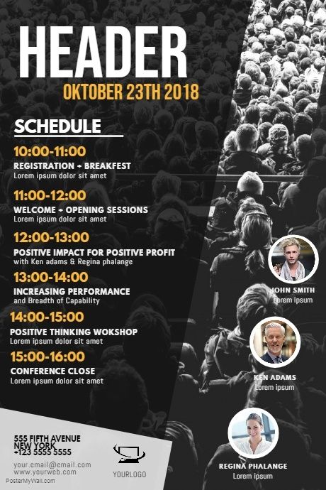 a flyer for a conference with people in black and white on the front, including an image of a crowd