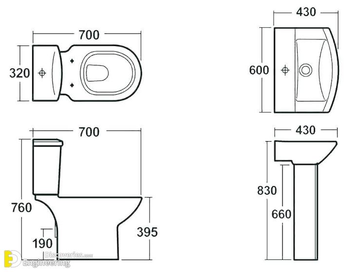 the technical drawing for a toilet and bidet, with measurements to be shown below