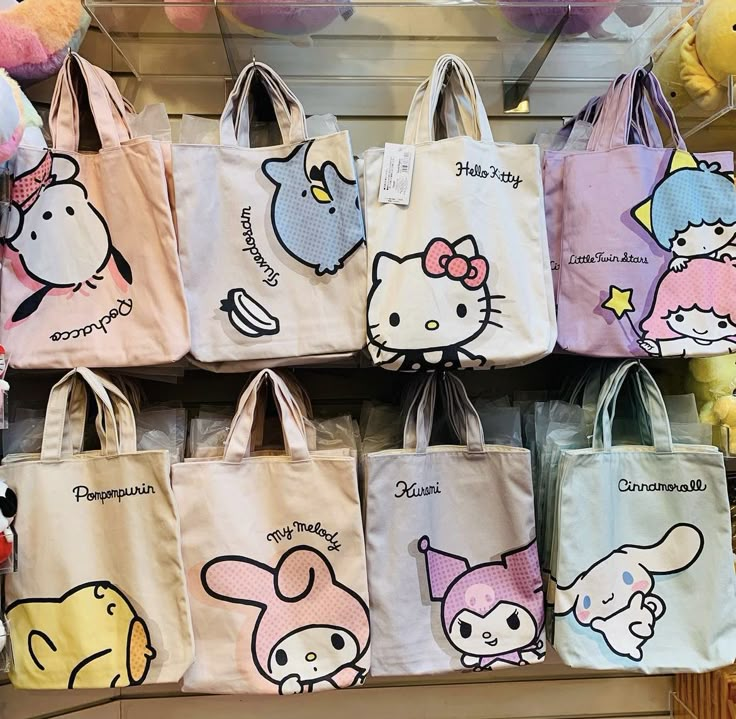 Sanrio Tote, Painted Canvas Bags, Cinnamoroll Pompompurin, Anime Tote Bag, Handpainted Tote Bags, Simple Handbag, Canvas Bag Diy, Hello Kitty Birthday Party, Hello Kitty And Friends