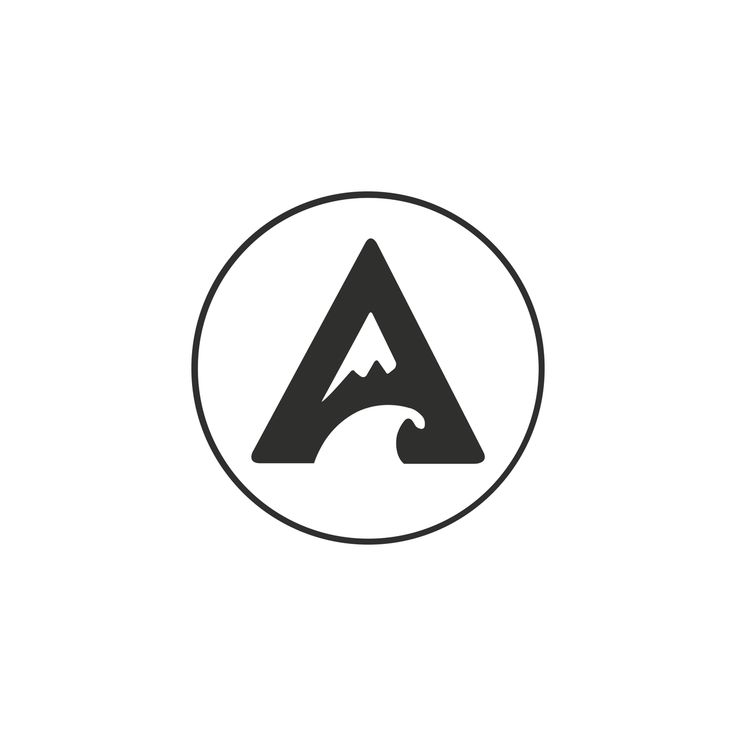 a black and white logo with the letter a in it's center, surrounded by mountains