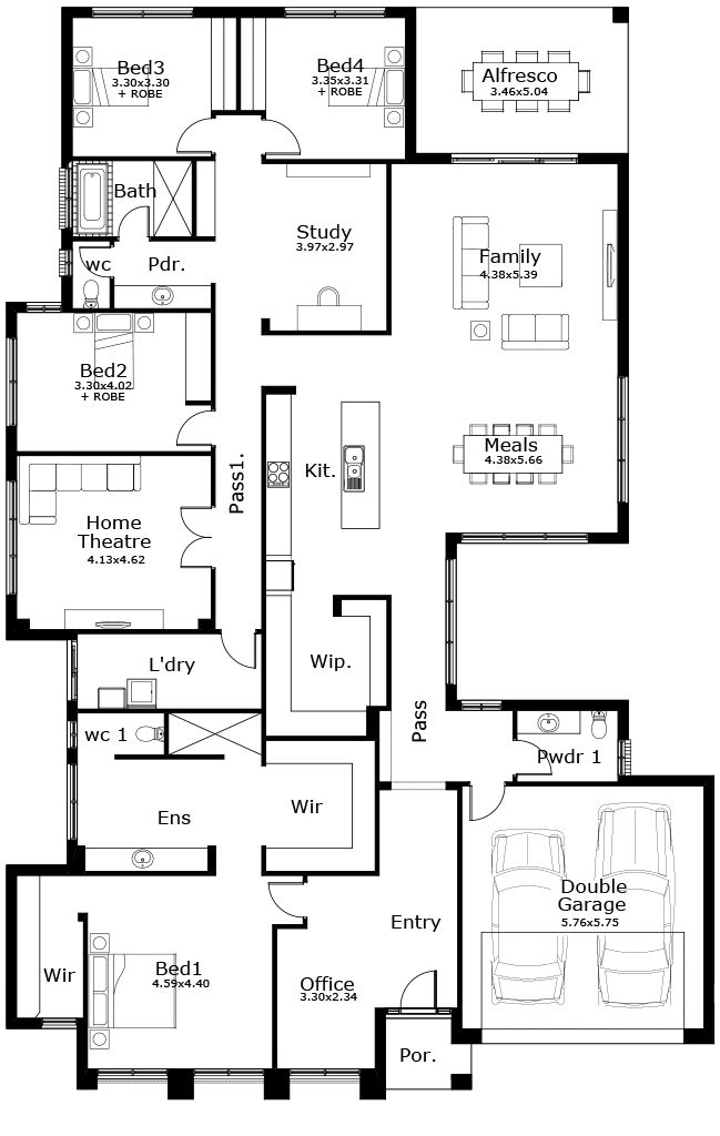 the floor plan for a two story house with three car garages and an attached living area