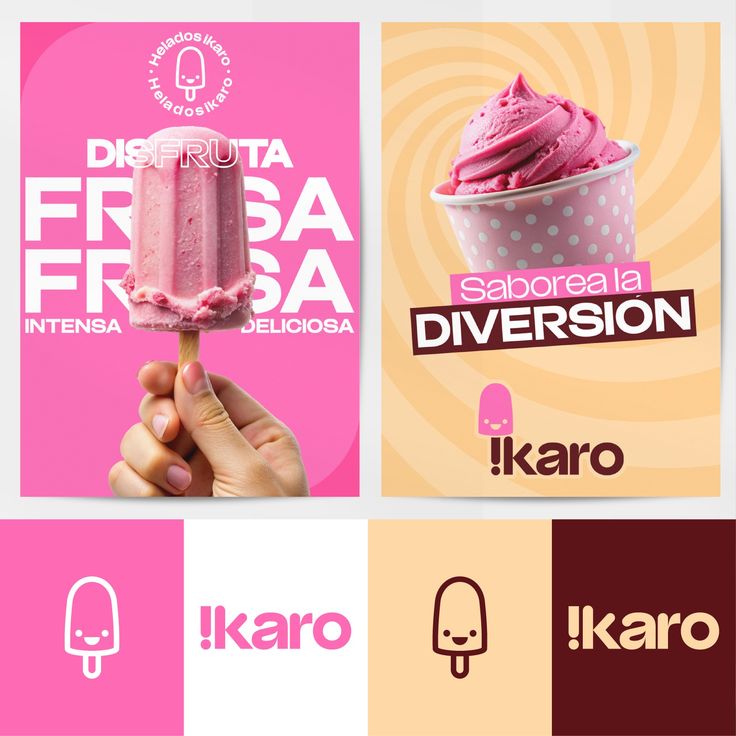 the logos for different ice creams and desserts are shown in three different colors