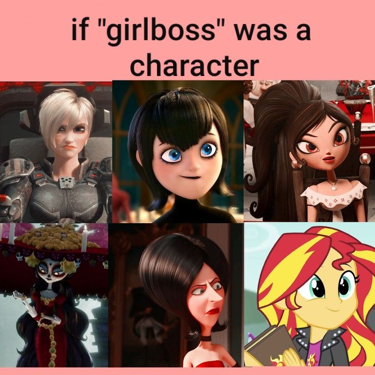 some cartoon characters with different facial expressions and words on the same page that says, if girlboss was a character