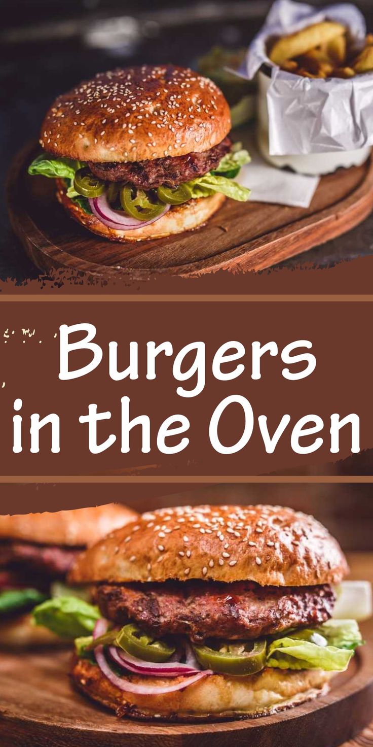 burgers in the oven with text overlay