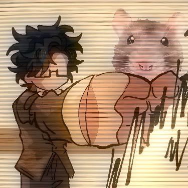 a drawing of a man and a hamster