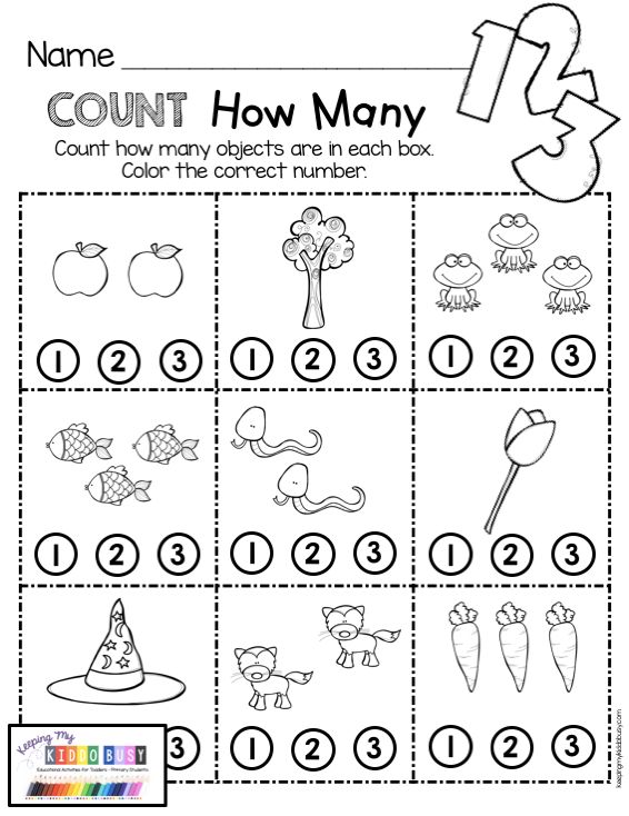 counting worksheet for numbers 1 - 10 with pictures and the words count how many objects are in each box