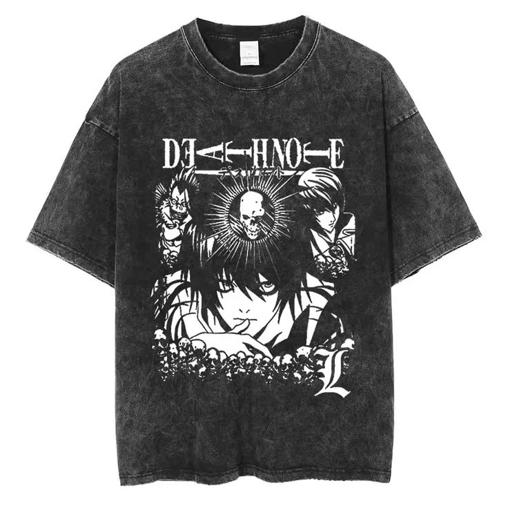 Death Note Washed Black Cotton T-shirt Misa Lawliet Summer Cotton High Quality Round Neck for Men Japanese Tshirt, Vintage Tee Shirts, Anime T Shirt, Harajuku Streetwear, Streetwear Tshirt, Vintage Tees, Vintage Tshirts, T Shirt Top, Casual Tops