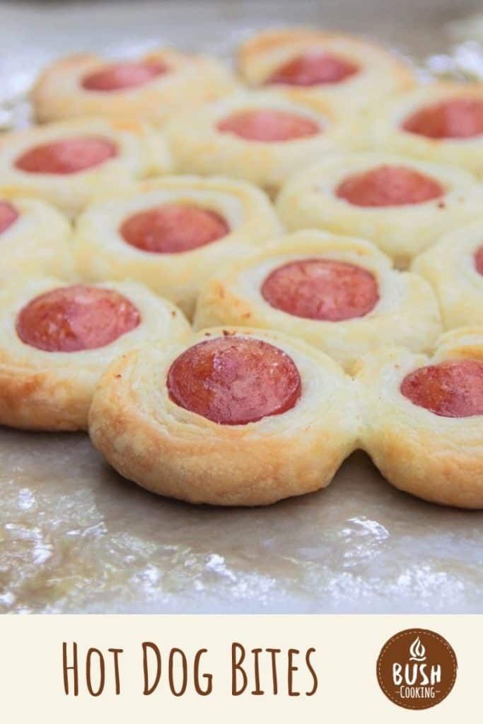 hot dog bites are arranged on top of each other