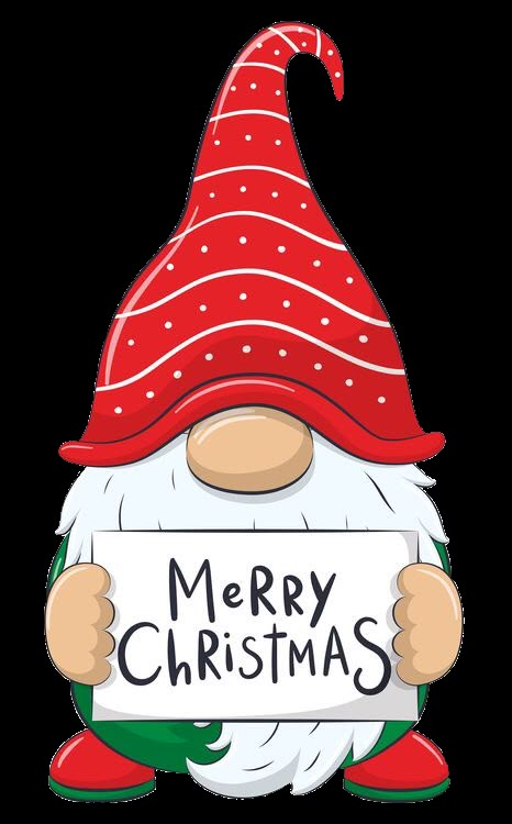 a cartoon gnome holding a sign that says merry christmas