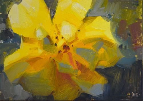 an oil painting of a yellow flower