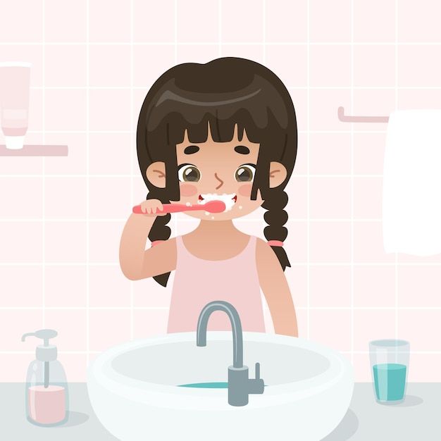 Brush Teeth Illustration, Brush Teeth Cartoon, Brushing Teeth Drawing, Kids Brushing Teeth, Girl Brushing Teeth, Teeth Illustration, Teeth Drawing, Teeth Clip, Tooth Cartoon