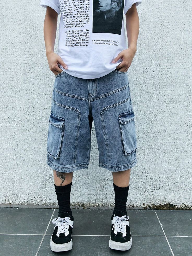 Blue  Collar  Denim Plain Bermuda Embellished Non-Stretch  Men Clothing Rewrite Sonic, Sonic Cosplay, Bermuda Denim Shorts, Trendy Fall Outfits, Cargo Shorts Men, Styling Ideas, Fit Inspo, Men Clothing, Fitness Inspo