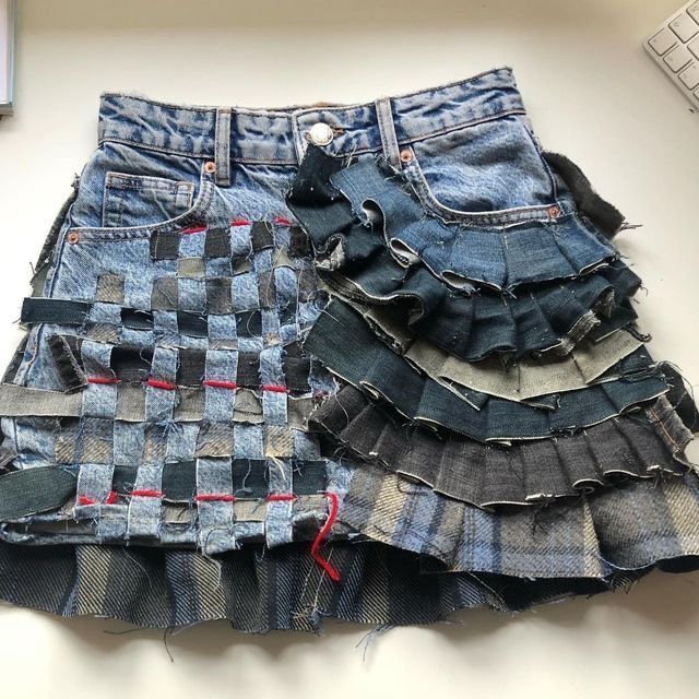 Denim Diy Clothes, Ropa Upcycling, Short Courses, Diy Skirt, Denim Ideas, Upcycle Jeans, Denim Diy, Recycled Fashion, Upcycled Fashion