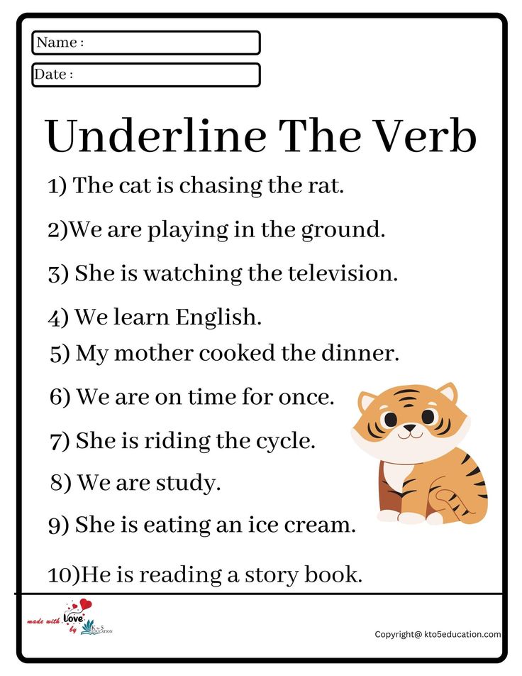 an animal reading activity with the words underline the verbb