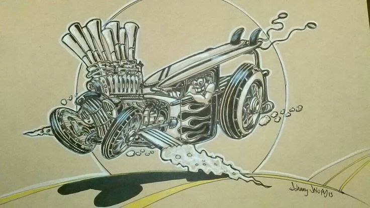 an image of a drawing of a car with engine on it's front wheel