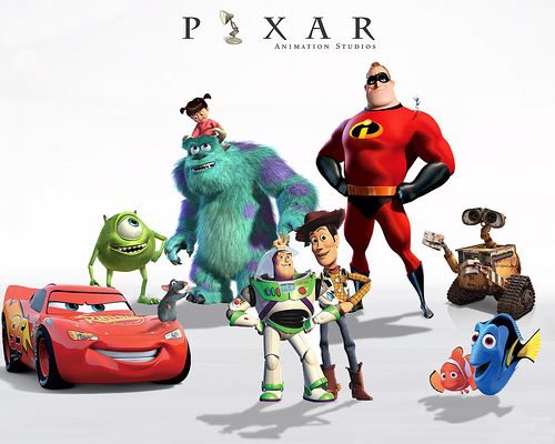 the pixar characters are standing in front of each other