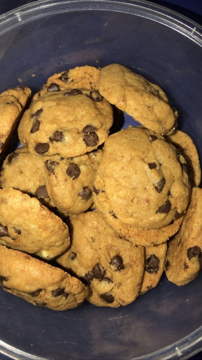 chocolate chip cookies in a plastic container