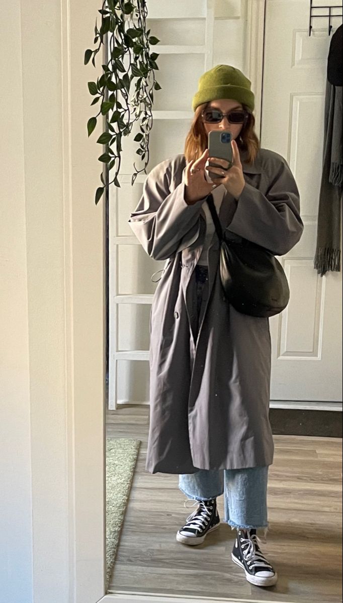 #trenchcoat #thriftstore #springoutfit Dark Grey Trench Coat Outfit, Grey Trench Coat Outfit, Abstract Outfits, Trench Coat Outfit Spring, Trenchcoat Outfit, Layering Winter, Trench Outfit, Plane Outfit, Winter Coat Outfits