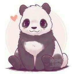 a panda bear sitting on the ground with hearts around it's neck and eyes