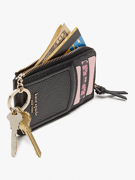 like the bag of the same name, our knott zip cardholder has multiple slots and pockets to organize all your cards and cash. it's the wallet that ties it all together. | Kate Spade Knott Zip Cardholder, Bungalow Kate Spade Knott, Cute Wallets, What In My Bag, Fancy Bags, Keychain Wallet, Pretty Bags, Essential Bag, Cute Bags, Kate Spade New York