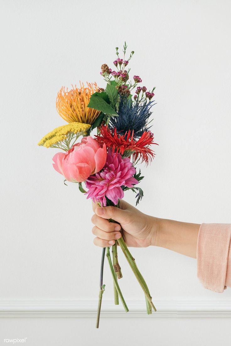 a person holding a bunch of flowers in their hand