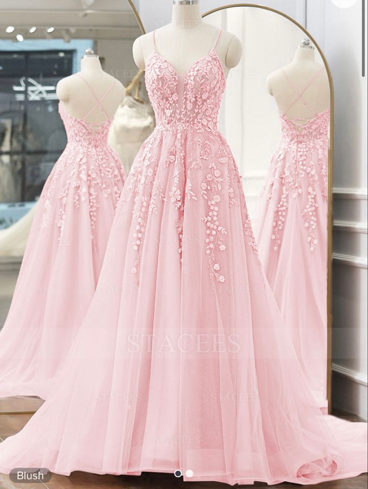 Light Pink Debut Gown, Pink Prom Dresses Flowy, Grad Dresses Light Pink, Flowy Pink Prom Dress, Light Pink Dress Sweet 16, Dusty Pink Prom Dress Long, Pretty Grad Dresses, Peach Pink Prom Dress, Prom Dresses Light Pink Sparkle