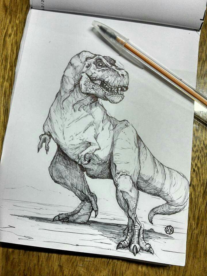 a pencil drawing of a dinosaur on paper