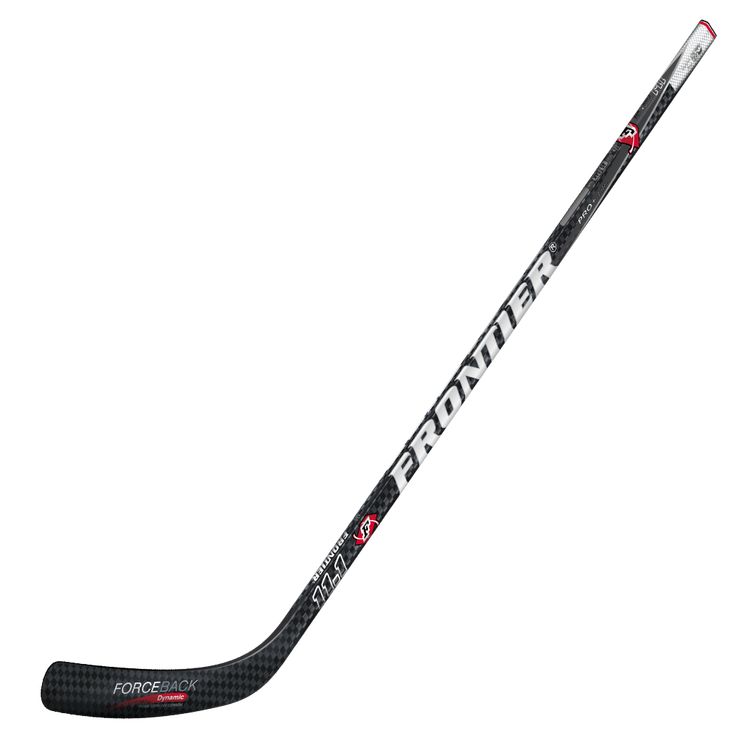 the hockey stick is black and white with red lettering