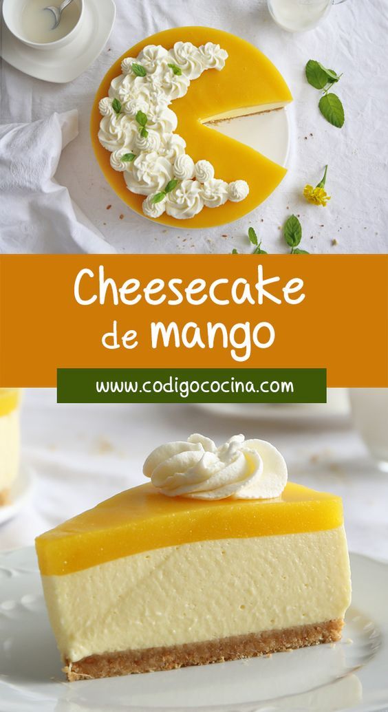 cheesecake de mango with whipped cream on top