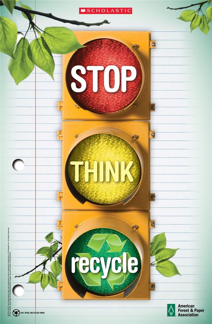 a stop light with the words think and recycle on it