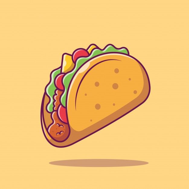 a taco with meat and vegetables on it is flying through the air in front of an orange background