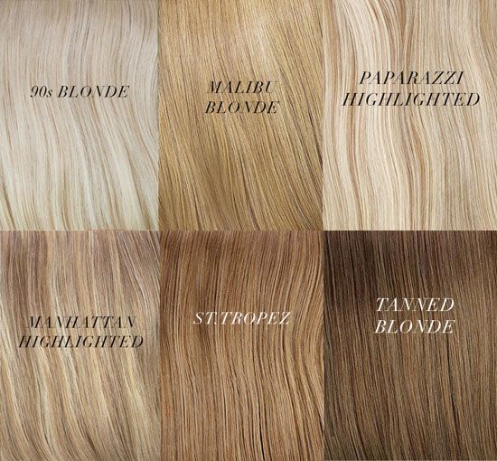 Blonde Hair Color Swatches: 90s Blonde, Malibu Blonde, Paparazzi Blonde, Manhattan Blonde, St. Tropez, Tanned Blonde Shades Of Blonde Hair Color, Blonde Color Chart, Shades Of Blonde Hair, Types Of Blondes, Blonde Hair Color Chart, Hair Color Swatches, Hair Chart, Different Shades Of Blonde, Tan Blonde