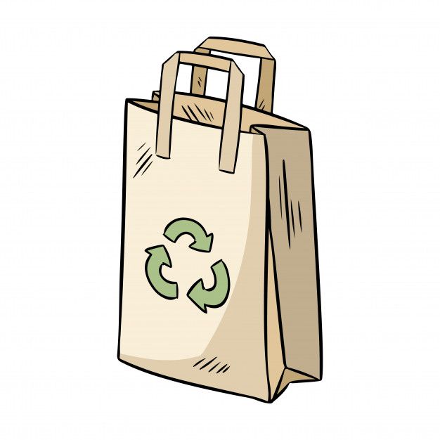 a paper bag with a recyclable symbol on the front is shown in color