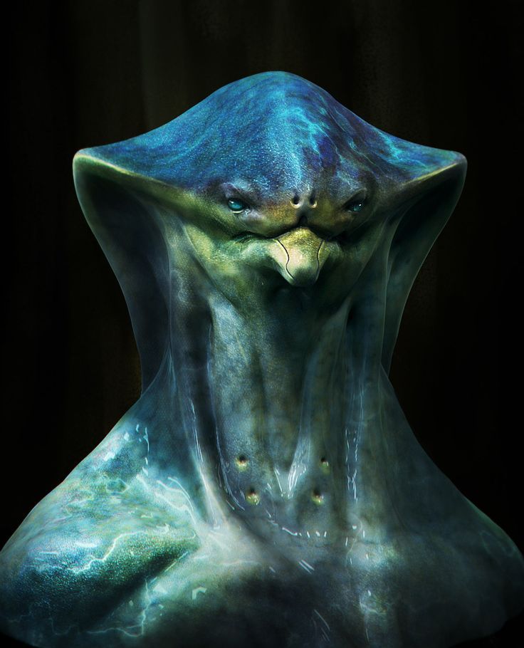 an alien like creature with blue and green colors