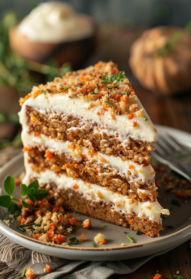 a slice of carrot cake on a plate