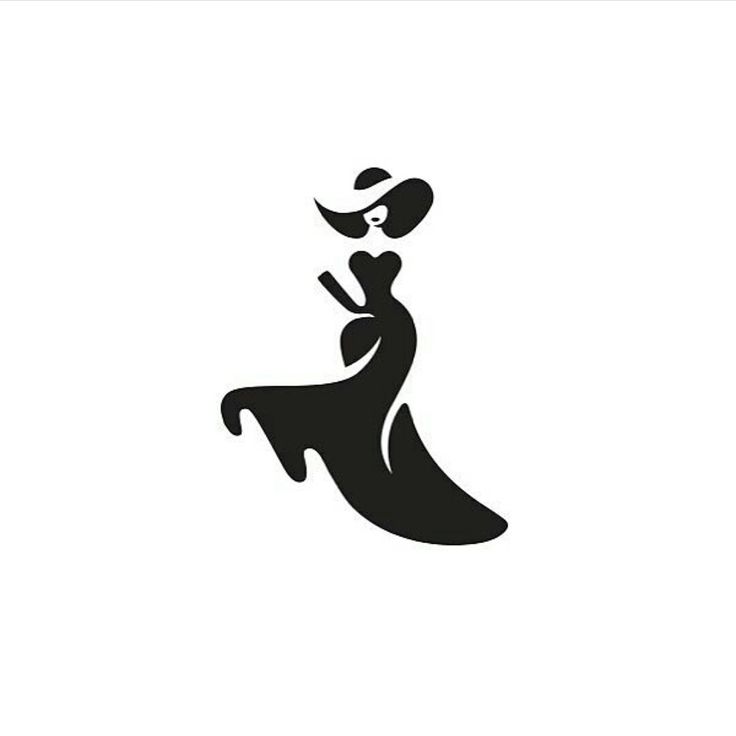 a black and white silhouette of a woman in a long dress