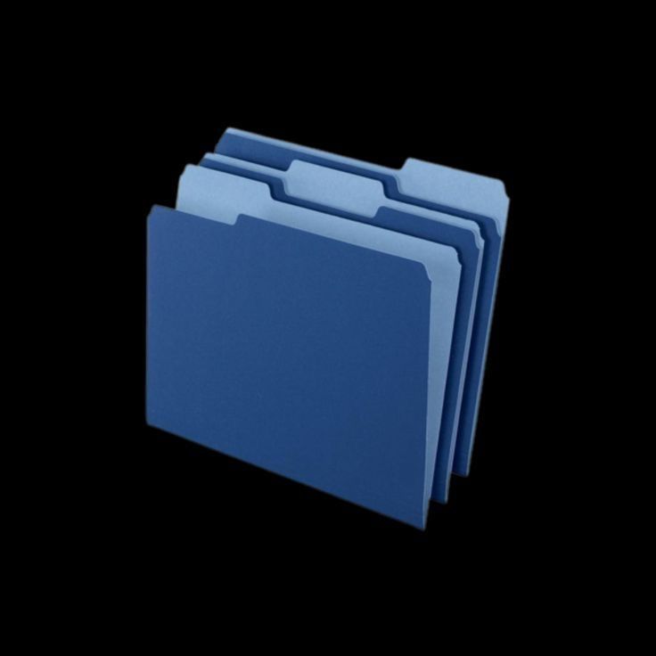 blue file folders stacked on top of each other in the dark, against a black background