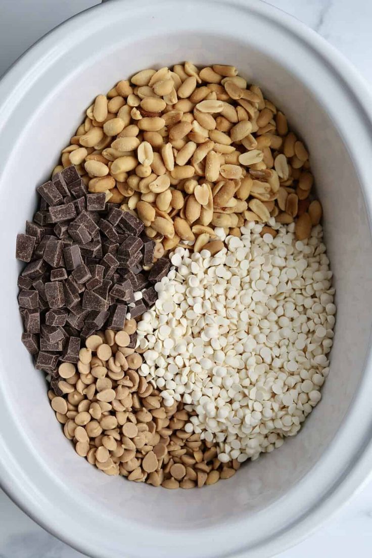 an image of beans, rice and chocolate in a bowl