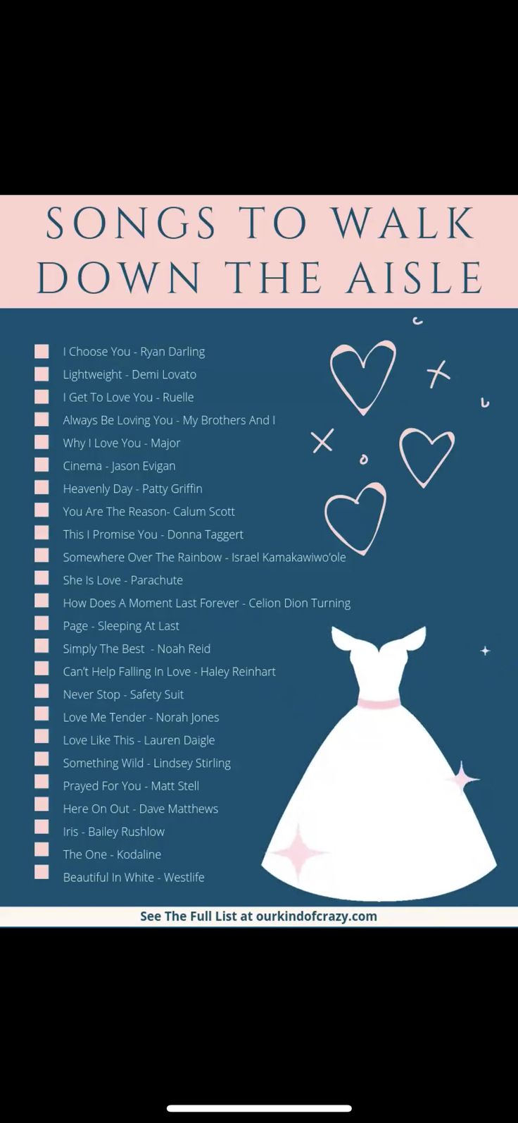 a poster with the words song's to walk down the aisle