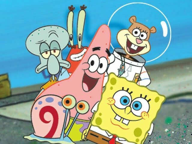 spongebob and other cartoon characters standing together