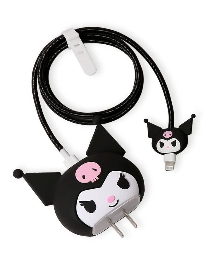 an animal shaped charger attached to a black and white cord with two cats on it