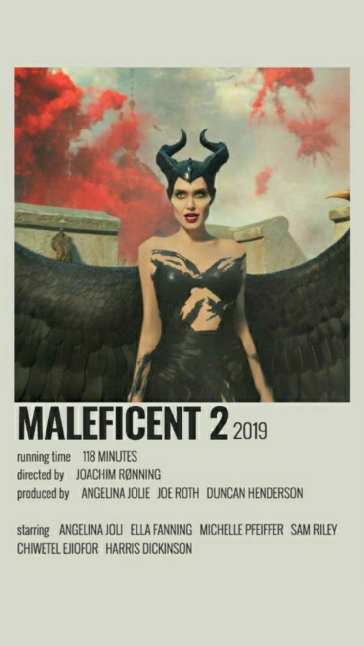 the poster for maleficent 2 is shown with an image of a woman in black dress