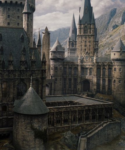 the hogwarts castle in harry potter's wizard land is shown with mountains in the background