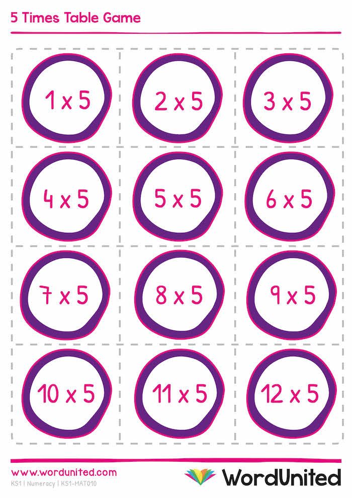 the printable times table game for kids to play with numbers and placemats