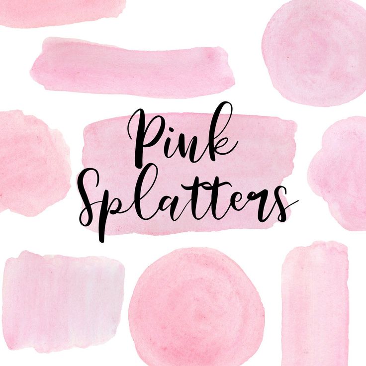 pink splatters on a white background with the words pink splatters in black ink