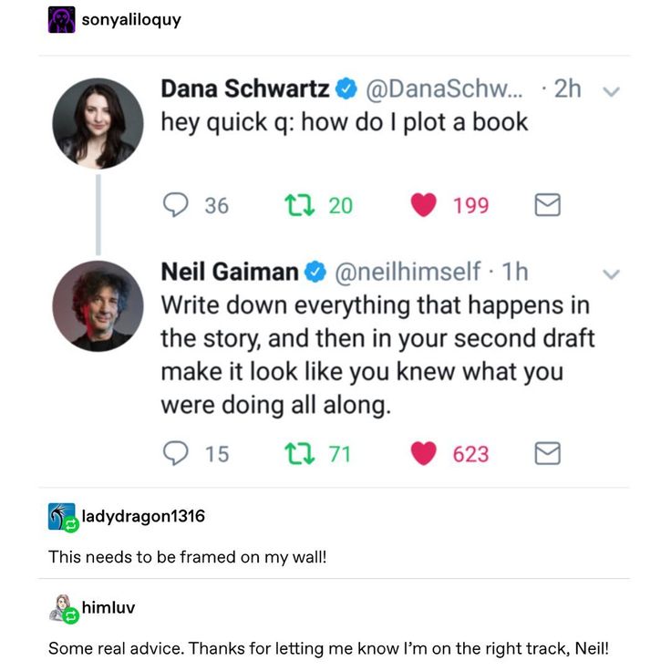 two tweets on twitter with the caption that reads, dana schwartz and neil gaiman