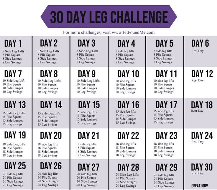 the 30 day leg challenge is shown in purple