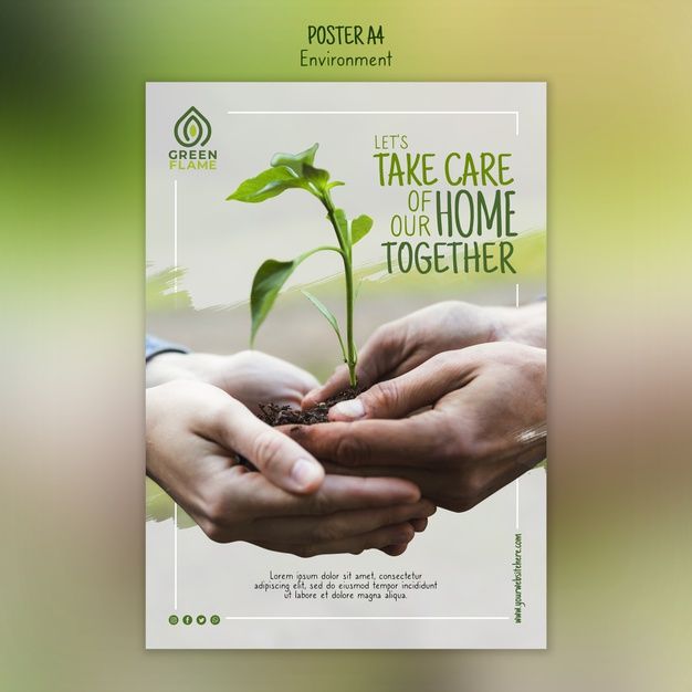 two hands holding a plant with the words take care of our home together