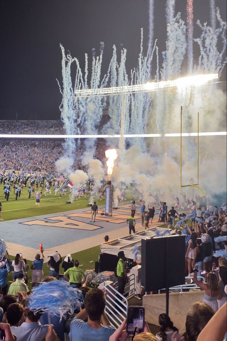 Football stadium blue fireworks game college student Unc College, North Carolina Colleges, North Carolina Chapel Hill, College Necessities, Coastal Carolina University, College Vision Board, Dream Collage, Chapel Hill North Carolina, Unc Chapel Hill